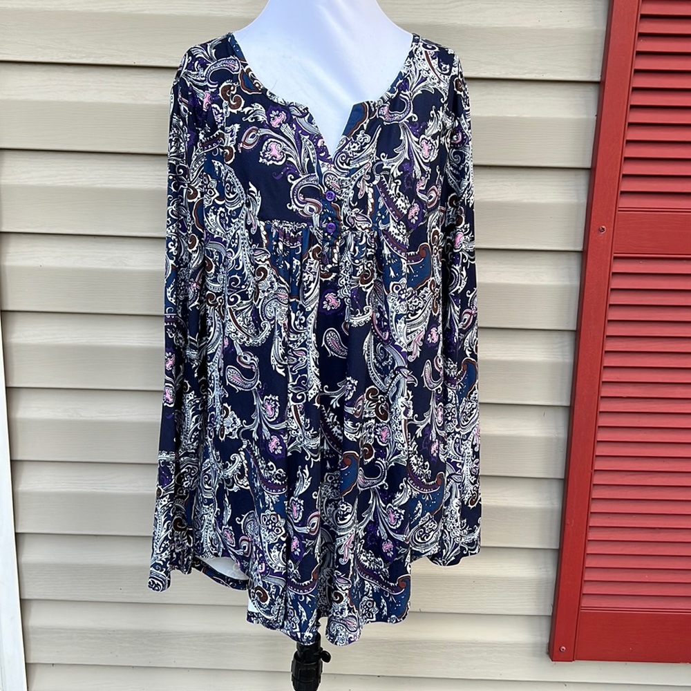 Halife womens long sleeve paisley knit blouse